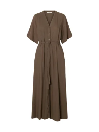 selected women - SLWVIVA REGULAR LINEN BLEND DRESS NOOS Chocolate Chip - Gr. - 36