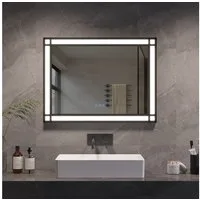 AQUABATOS Badspiegel Wandspiegel Bad Schminkspiegel Antibeschlag LED Sensor Spiegel Dimmbar, Badspiegel mit Beleuchtung 3 Lichtfarben Memory-Funktion Wandmontage