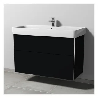 Sanipa 3way Waschtischunterbau zu Geberit Renova Plan Waschtisch mit 2 Auszügen, Schwarz-Matt BS88108