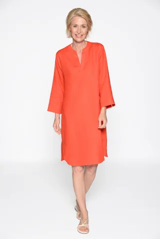 CLARINA - Kleid, Serafino Ausschnitt,uni geranie - Gr. - 42