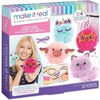 Make it real Schlüsselanhänger Set Schlüsselanhänger-Bausatz 1409, Bastelset 4 fühlbare, bunte Pompons