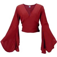 Guru-Shop Longbluse Kurztop, Boho Blusentop mit Trompetenärmeln,.. alternative Bekleidung, Festival, Ethno Style, Elfen