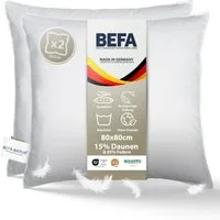 BEFA NATUR Federkissen Deluxe mit weichen Daunenanteil veredelt 80x80 cm Feder-Daunenkissen, Füllung: 15% Daunen, 85% Federn, Bezug: Baumwolle, Seitenschläfer, Rückenschläfer, Spar-Set, 2 tlg., Made in Germany - himmlischer Schlafkomfort - Allergiker