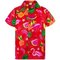 King Kameha Hawaiihemd "Flamingo Melone" Funky Hawaiihemd Herren Kurzarm Fronttasche Stylish