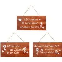 Levandeo® Wandbild, 3er Set Schilder Metall L30cm Rostoptik Gartendeko