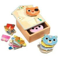 DJECO Lernspielzeug Holzpuzzle Anziehen für Kinder ab 2 Jahren 6 Tierfiguren Lernspiel