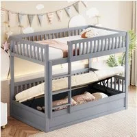 Merax Etagenbett (Kiefernholz Stockbett Stauraumbett, 205 x 95 x 150 cm, 1-St), Kinderbett 90x200cm mit hydraulischem Stauraum Leiter Rausfallschutz