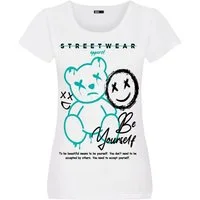 RMK T-Shirt Damen Shirt kurzarm Rundhalsshirt mit modischem Frontdruck "Teddy Bär"