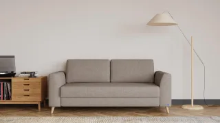 BRUNO Schlafsofa 160cm in Taupe Grau-Beige | Klassik | stabiles Massivholz & Boxspringkomfort