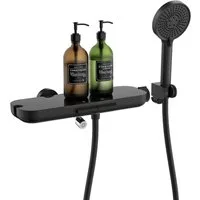 HOMELODY Brausegarnitur Badewannenarmatur mit Ablage 370 mm und 3-Funktions-Handbrause, 2 Strahlart(en), Set, 1 tlg., 2-Wege Umschaltung, schwenkbarer Auslauf, PVC-Schlauch 1500 mm