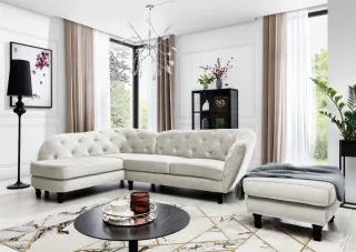 Ecksofa inkl.Hocker CHARLOTTE in Stoff Matt Velvet Beige Ottomane Links