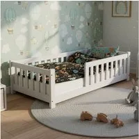Juskys Kinderbett Naya, 80x160 cm Bodenbett aus Holz, mit Rausfallschutz & Lattenrost