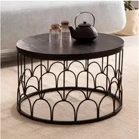 FINEBUY Couchtisch FB95662 Massivholz rund Ø60cm Schwarz Wohnzimmertisch Art-Deco (60x60x36 cm Mango Massivholz, Sofatisch Schwarz), Wohnzimmertisch Industrial, Kaffeetisch Rund