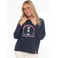 Zwillingsherz Sweatshirt "Glücklich am Meer" mit Used-Look Kanten, Leuchtturm gestickt