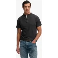 Superdry T-Shirt CLASSIC COTTON LIN SS GRANDAD mit Markenlabel, aus Baumwolle und Leinen, in Single Jersey, Kurzarm