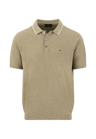 Fynch Hatton - Strickpoloshirt aus Baumwoll-Leinen-Mix grün - Gr. - 3XL