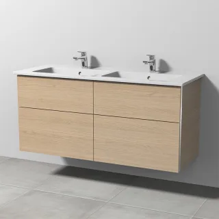 Sanipa 3way Keramik-Set Venticello Keramik-Doppelwaschtisch und Unterbau mit 4 Auszügen, Eiche-Nordi BR32848