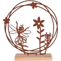 UNUS HOME Dekofigur Aufsteller Tanzende Fee (Durchmesser: 20cm), zauberhafte Elfen-Silhouette aus Metall und Bambus-Holz