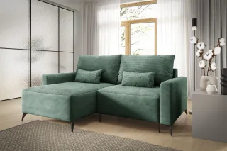 Ecksofa Schlafsofa Sofa SILVES in Stoff Poso Grün Ottomane Links