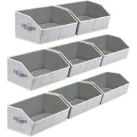 BlingBin Aufbewahrungsbox Faltbare Aufbewahrungskorb, Aufbewahrungskiste mit Griff, Küchen Körbe (8er Set, 8 St., Produktabmessungen: 42 × 28 × 20 cm, Material: Vliesstoff), Kleiderschrank Organizer für Kleidung, Würfelregal, Spielzeug, Grau