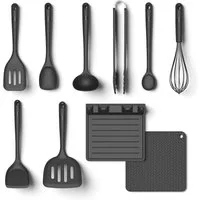 Hoffmann Germany Kochbesteck-Set 10-tlg. Küchenhelfer Pfannenwender Kochlöffel Zange (Set, 10-tlg., 10-tlg.: Pfannenwender, Kochlöffel, Zange, Kelle, Ablage u.v.m), Schöpfkelle, Schneebesen, Ablage, Untersetzer, spülmaschinengeeignet