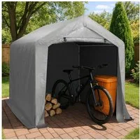 LALAHO Gerätehaus Garagenzelt Carport Folienzelt Fahrradschuppen Geräteschuppen, Fahrradgarage Lagerzelt Foliengerätehaus Wasserdichtes,grau