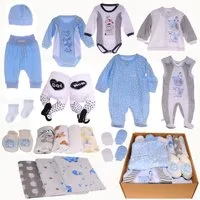 La Bortini Erstausstattungspaket Baby Set 20 Teile Body Hose Strampler Strumpfhosen Shirt Socken (Paket für Jungen, Bekleidung für Neugeborene, Geschenk zur Geburt) aus Baumwolle, ein Geschenk zur Geburt, Paket in Blau für Neugeborene