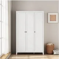OTTO home Kleiderschrank Borkum Schlafzimmerschrank Garderobe Landhaus, weiß (hochwertige schwarze Griffe aus Metall) Schlafzimmerschrank mit 6 Böden und Kleiderstange, 3 Türen
