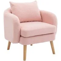 Merax Sessel mit Zierkissen und Massivholzbeine, Loungesessel, Einzel Loungesofa, Einzelsessel mit Teddyplüsch,Relaxsessel