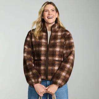 Bouclé-Fleecejacke Gemustert, Damen, size: regular, Braun, Polyester, by Lands' End