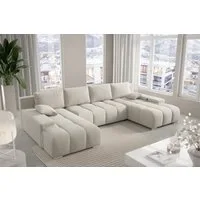PROMETO Möbel Ecksofa Ecksofa Couch U-Form, Teddy-Bouclé Stoff Schlaffunktion, USB inkl