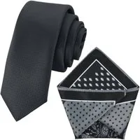 GASSANI Krawatte Herren-Krawatte Rips Fine Karo, z. Anzug Schmal Slim, Uni Seide Touch (Set, 2-St., Gepunktet, 2, Getupft, Paisley, Bunt, Geblümt, Schlips, Einstecktuch, Kariert) Blumen Blüten Punkte Dots Pünktchen Tupfen Tropfen Rauten, Seide Touch