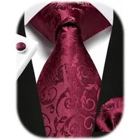 LuxusKollektion Krawatte Krawatte Herren Hochzeit Seide Paisley Einstecktuch Set H Burgund 2