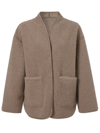 eiszeit - Jacke Schalkragen 1/1 Arm Knöpfe Wendejacke taupe - Gr. - 52