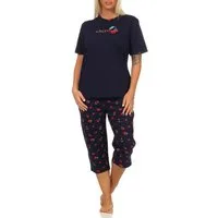 Normann Pyjama Süsser Damen Capri Schlafanzug kurzarm Pyjama mit Kirschen als Motiv