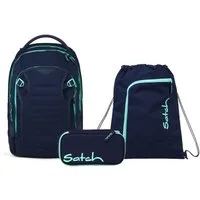Satch Schulranzen Schulrucksack-Set MATCH PLUS Ocean Mint 3-teilig (3-teilig), Schulranzen, ergonomisch, 30 + 5 Liter, 4 Fächer