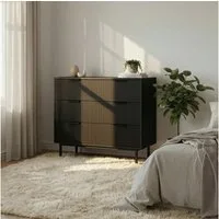 HOME DELUXE Kommode NYLA - 90 x 42 x 80 cm, 3 Schubläden, Schrank mit Lamellenfronten