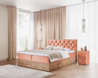 Boxspringbett Schlafzimmerbett MAXIMO 160x220cm in Stoff Torre Koralle