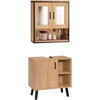 EUGAD Badmöbel-Set, (2-St), Unterschrank mit Tür und 2 offenen Ablagen, Badschrank mit 2 Spiegeln