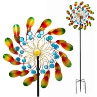 Lemodo Windrad Garten Kaleido, buntes Metall Windspiel mit Erdspieß, richtet sich nach dem Wind aus