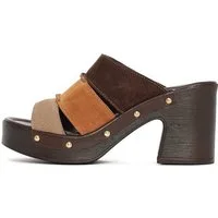 Derimod Pantoletten mit hohem Absatz aus Veloursleder Mules Echtes Leder, Lederfutter, TPU-Sohle, Blockabsatz, Schlupf-Stil