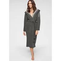 KangaROOS Damenbademantel Dalia, ideal für Sauna & Spa, Standardlänge & Überlänge, Langform, Leichtfrottier, Kapuze, Gürtel, Uni-Farben mit Streifen, Taschen, leicht, XS-3XL, auch in extra lang
