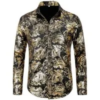 Allthemen Langarmhemd Herren Jacquard Oberteile glitzes Freizeithemd für Hochzeit