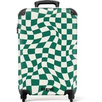 NoBoringSuitcases.com© Hartschalen-Trolley Grün-weißer Karodruck in Wellenform 55x35x20cm, 4 Rollen, Reisekoffer mit 4 Rollen, Carry on luggage, Männer
