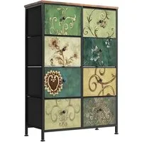 FUROKOY Kommode Stauraumschrank,Schrank Schlafzimmer,Metallrahmen,Retro Stil, Blumenmuster,8 Schubladen