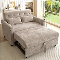 Merax Schlafsofa Sofabett, 2-Sitzer-Sofa aus Chenille, 120x80x82cm/120x170x59cm 1 Teile, 3-in-1 Schlafsofa mit verstellbarer Rückenlehne, 2 Kissen & Armlehnen