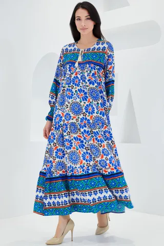 Gemustertes Maxidress mit Bindungsdetail