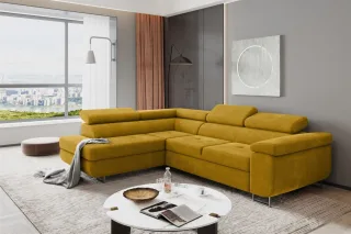 Ecksofa Sofa JADE Stoff Omega Gelb mit Schlaffunktion Ottomane Links