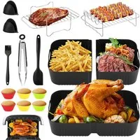 BlingBin Küchenmaschinen Zubehör-Set 16 Stück Zubehör Heißluftfritteuse für Ninja Foodi AF500EU, Zubehör für Ninja Foodi Air Fryers AF400EU, AF500EU, Silikoneinsatz für Air Fryer Accessories Set, 10,4L+5,2L*2