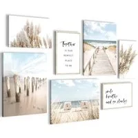 Novart Wandbild Wandbilder Strand Meer Boho - KOMPLETT AUFHÄNGFERTIG - Blau Beige
